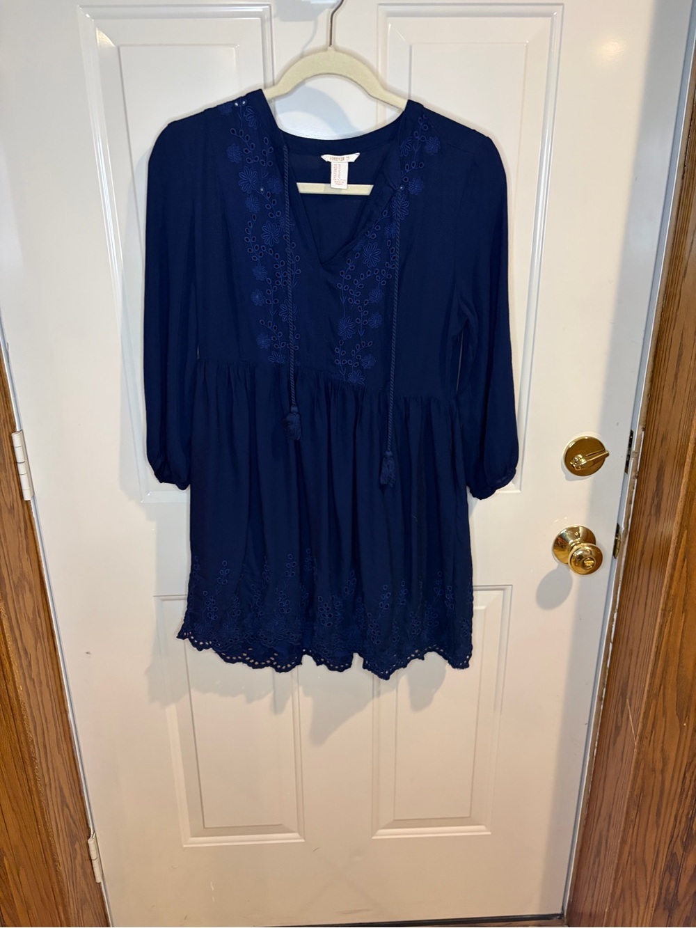 Forever 21 Navy Embroidered Boho Tunic Dress | Size M